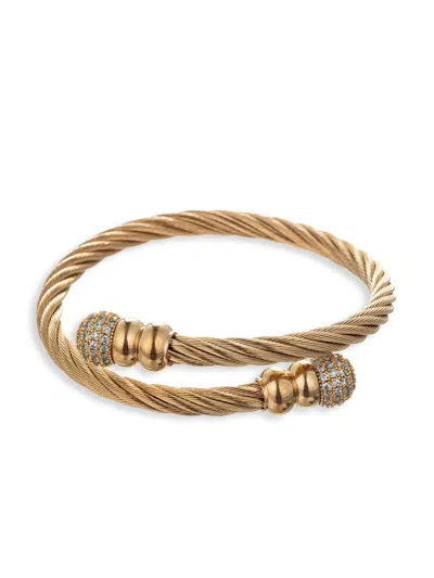 Eye Candy La Men's Premium Henry Goldtone Titanium & Cubic Zirconia Wire Cuff Bracelet In Neutral