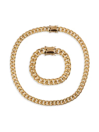 Eye Candy La Men's Premium Romeo 2-piece Cuban Necklace & Bracelet Set In Yellow Gold