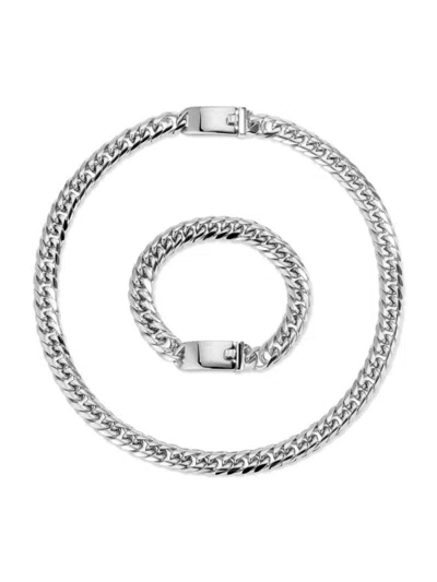 Eye Candy La Men's Sammy Silvertone Titanium Cuban Necklace & Bracelet Set