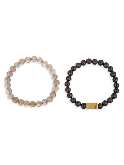 Eye Candy La Men's Shawn 2-piece Goldtone Titanium & Agate Beaded Bracelet Set In Neutral