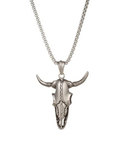 Eye Candy La Men's Titanium Bull Head Pendant Necklace/12" In Neutral