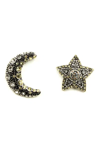 Eye Candy La Metallic Star & Moon Stud Earrings In Black