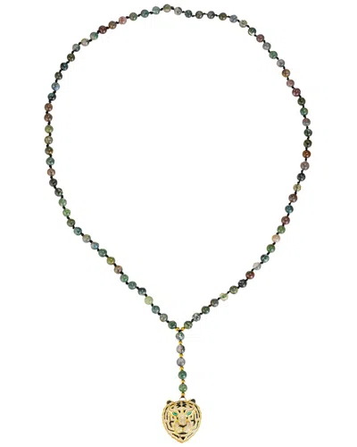 Eye Candy La Mia Tiger Agate Beaded Y Necklace In Gold