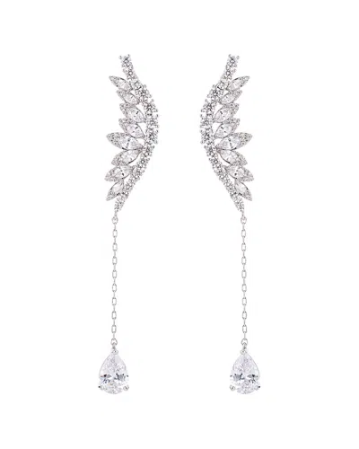 Eye Candy La Mystical Clear Cz Crystal Feather Drop Earrings