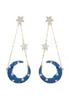 Eye Candy La Nevaeh Cz Crystal Star Moon Drop Earrings In Blue