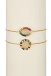Eye Candy La Rainbow Eye & Cross Bracelet Set In Multi