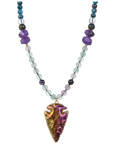 Eye Candy La Rainbow Fluorite Knotted Necklace In Brown