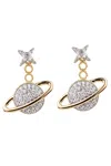 Eye Candy La Take Me To Saturn 18k Gold Plated Cz Crystal Earrings In Silver