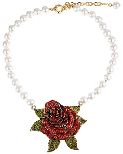 Eye Candy La Rosy Red Flower Bib Necklace In White