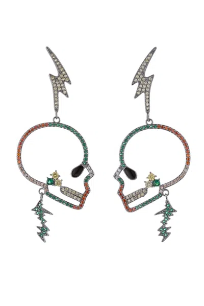 Eye Candy La Skull Lightening Earrings In Black
