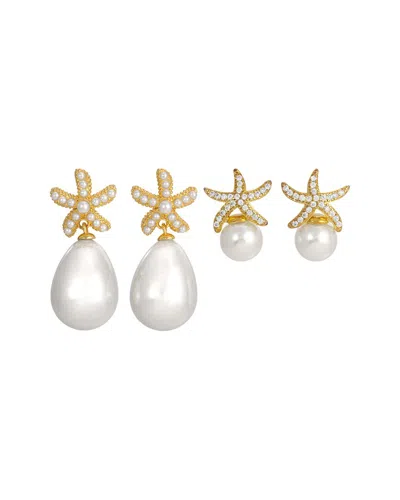 Eye Candy La Sol Starfish Cz 2pc Drop Earring Set In Gold