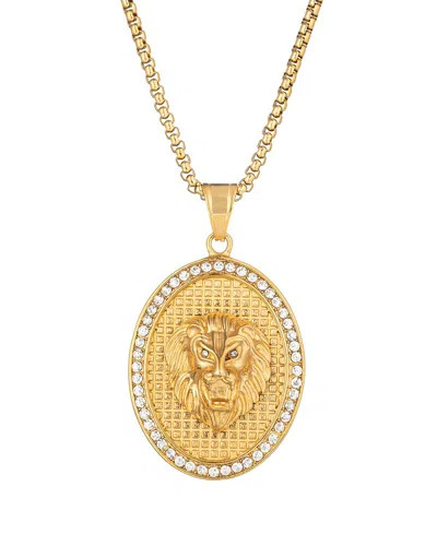 Eye Candy La The Bold Collection Titanium Cz Lion Head Necklace In Gold