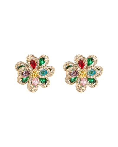 Eye Candy La Women's Luxe Rainbow Floral Goldtone & Crystal Stud Earrings In Brass