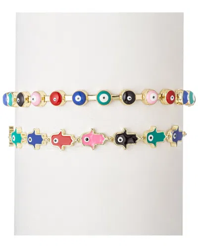 EYE CANDY LA EYE CANDY LA THE LUXE COLLECTION ENAMEL HAMSA & EVIL EYE CUFF BRACELET