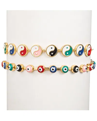 Eye Candy La The Luxe Collection Enamel Yin Yang & Evil Eye Set Cuff Bracelet