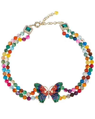 Eye Candy La The Luxe Collection Monarch Rainbow Butterfly Pendant Necklace In Pink