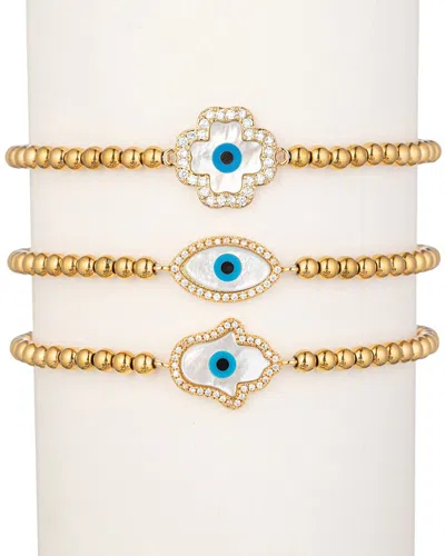 EYE CANDY LA EYE CANDY LA THE LUXE COLLECTION TITANIUM CZ HAMSA & EVIL EYE STRETCH BRACELET SET