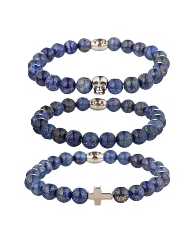 Eye Candy La Titanium Agate Lapis Skull Set Bracel In Black