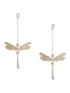 Eye Candy La Luxe Collection 18k Plated Cz Dragonfly Drop Earrings In Brass
