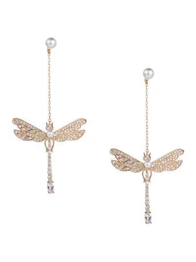 Eye Candy La Luxe Collection 18k Plated Cz Dragonfly Drop Earrings In Brass
