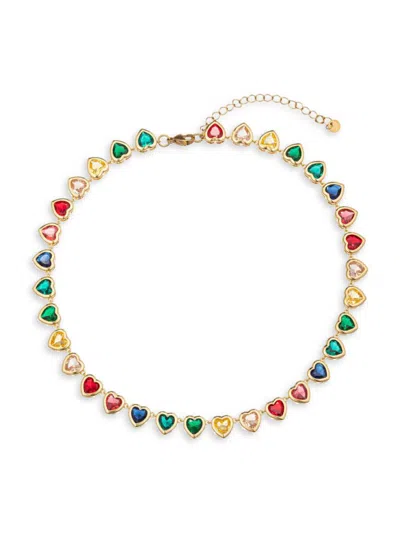 Eye Candy La Women's 18k Goldplated Cubic Zirconia Olivia Heart Tennis Necklace In Brass