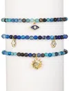 Eye Candy La Women's 3-piece 18k Goldplated Ella Agate Evil Eye Bracelet Set In Brass