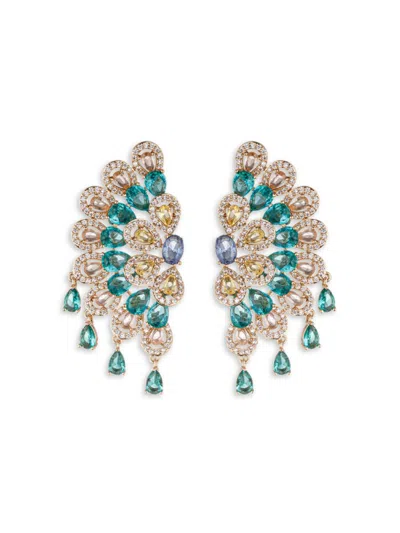 EYE CANDY LA WOMEN'S ALICE MULTICOLOR CUBIC ZIRCONIA & GOLDTONE BRASS DROP EARRINGS