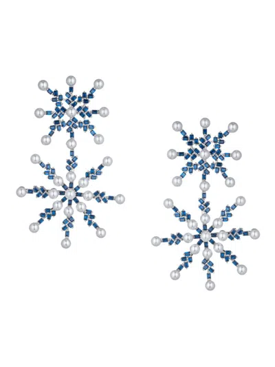 Eye Candy La Women's Cubic Zirconia & Simulated Pearl Snowflake Dangle Earrings In Brass