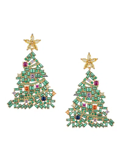 Eye Candy La Women's Cubic Zirconia Christmas Tree Dangle Earrings In Brass