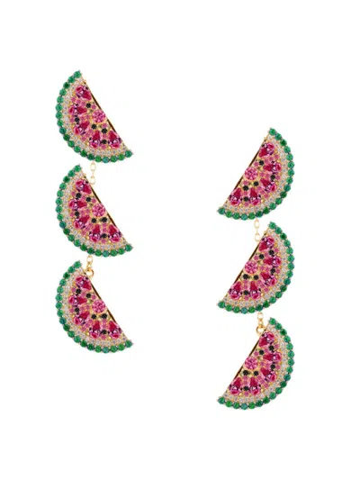 Eye Candy La Women's Cubic Zirconia Watermelon Dangle Earrings In Brass