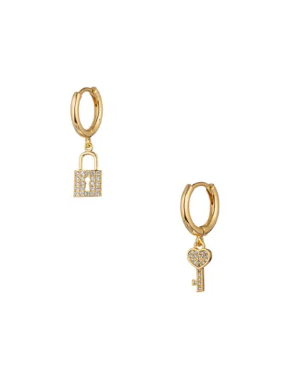 Eye Candy La Women's Ella 18k Goldplated & Cubic Zirconia Key Lock Drop Earrings In Brass