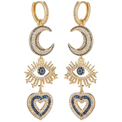 Eye Candy La Cz Crescent Moon Heart Drop Earrings In Gold