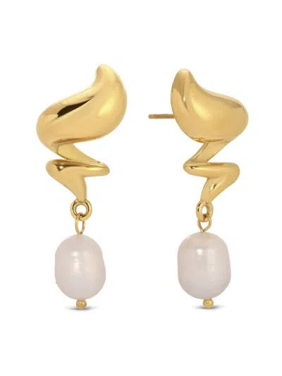 Eye Candy La Women's Golden Ariana Goldtone Titanium & Shell Pearl Drop Earrings In Yellow Gold