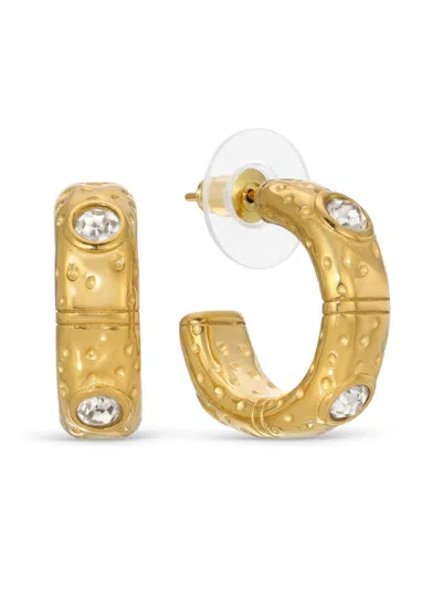 Eye Candy La Women's Golden Emma Goldtone Titanium & Cubic Zirconia Half Hoop Earrings