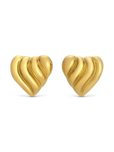 Eye Candy La Women's Golden Goldtone Heart Luv Stud Earrings