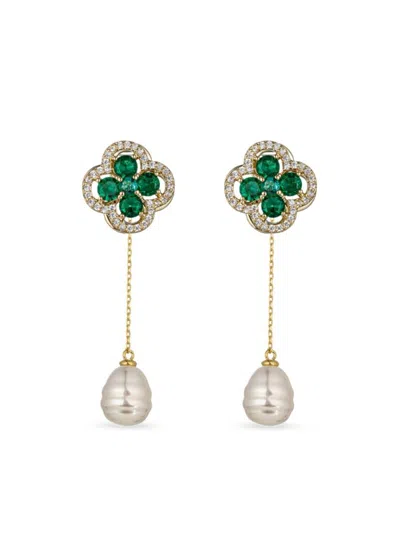 Eye Candy La Women's Goldtone, 6mm Shell Pearl & Cubic Zirconia Drop Earrings In Brass