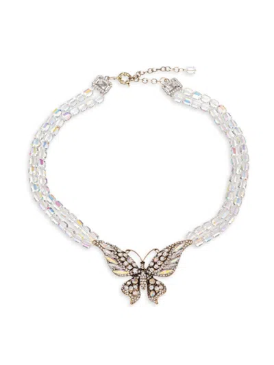 Eye Candy La Women's Goldtone, Acrylic Beads, Glass Crystals & Cubic Zirconia Butterfly Necklace In Silver