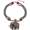 EYE CANDY LA WOMEN'S GREY HAPPY ELEPHANT BROOCH STATEMENT NECKLACE