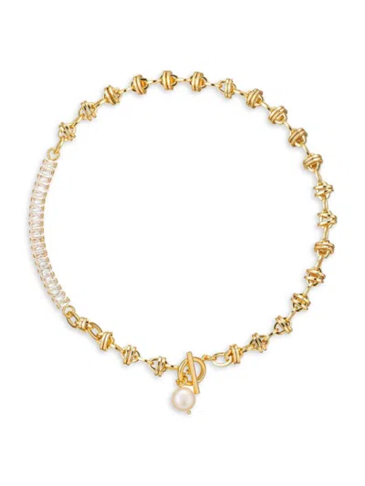 Eye Candy La Women's Hannah Goldtone, Cubic Zirconia & Shell Pearl Drop Necklace In Brass