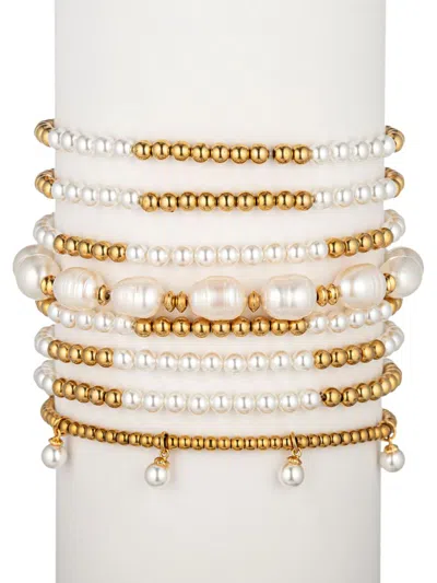 Eye Candy La Women's Katrina 8-piece Beads, Shell & Glass Pearl Bracelet Set In Neutral