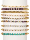 Eye Candy La Women's Korina 9-piece Bead & Natural Stone Agate Bracelet Set In Brass