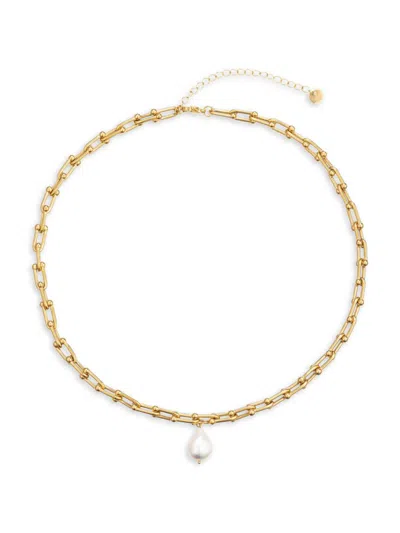 Eye Candy La Women's Lea Goldtone & Baroque Pearl Shell Paperclip Chain Necklace In Brass