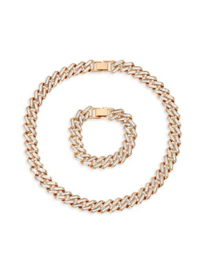 Eye Candy La Women's Lux Aya 2-piece Goldtone, Cubic Zirconia Chain Necklace & Bracelet Set In Brass