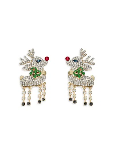 Eye Candy La Women's Luxe 14k Goldplated & Cubic Zirconia Reindeer Drop Earrings In Brass