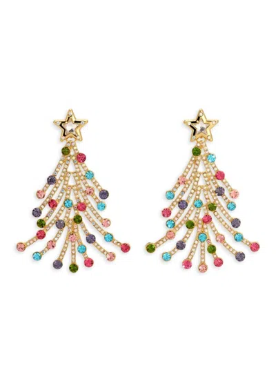 Eye Candy La Women's Luxe 14k Goldplated & Cubic Zirconia Xmas Tree Dangle Drop Earrings In Brass