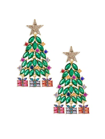 Eye Candy La Women's Luxe 14k Goldplaterd & Cubic Zirconia Christmas Tree Drop Earrings In Brass
