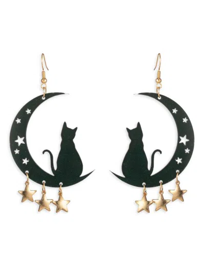 Eye Candy La Women's Luxe 18k Goldplated & Acrylic Black Cat Moon Dangle Earrings