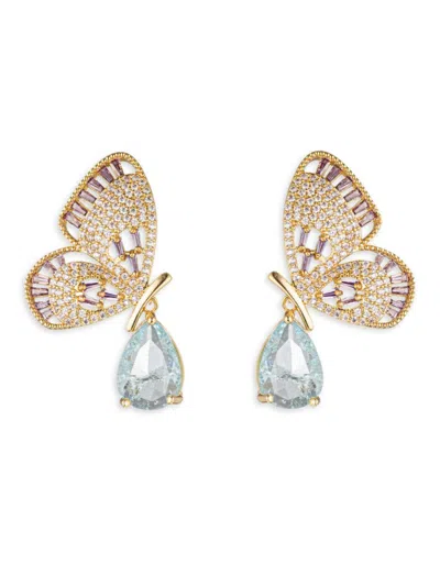 Eye Candy La Cz Golden Butterfly Drop Earrings In Brass