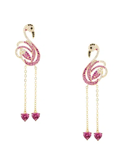 Eye Candy La Women's Luxe 18k Goldplated & Cubic Zirconia Flamingo Drop Earrings In Pink