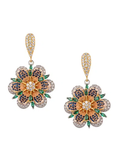 Eye Candy La Women's Luxe 18k Goldplated & Cubic Zirconia Floral Earrings In Brass